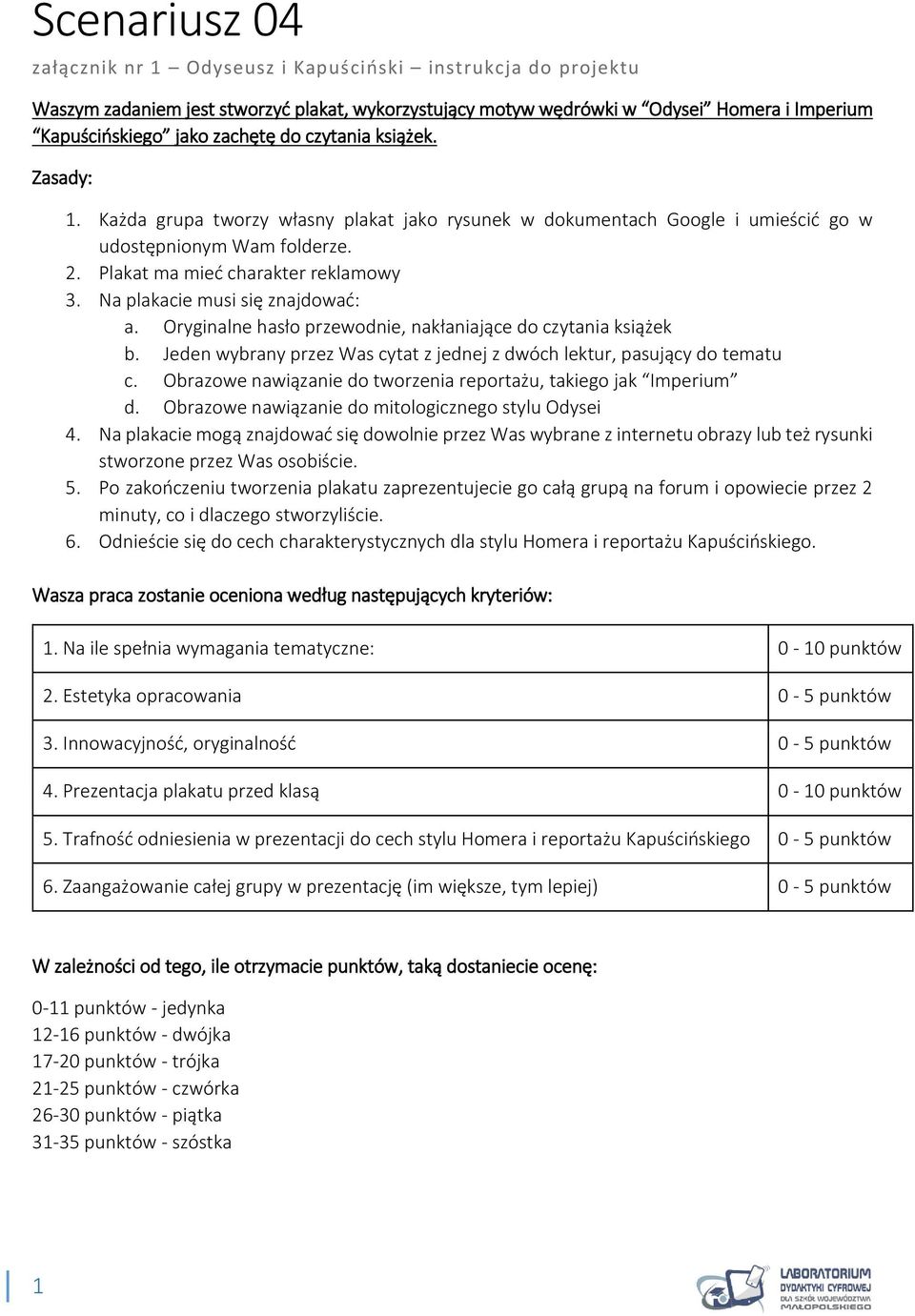 Na plakacie musi się znajdować: a. Oryginalne hasło przewodnie, nakłaniające do czytania książek b. Jeden wybrany przez Was cytat z jednej z dwóch lektur, pasujący do tematu c.