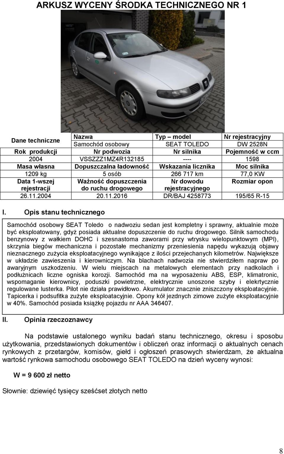 ruchu drogowego rejestracyjnego 26.11.2004 20.11.2016 DR/BAJ 4258773 195/65 R-15 I.