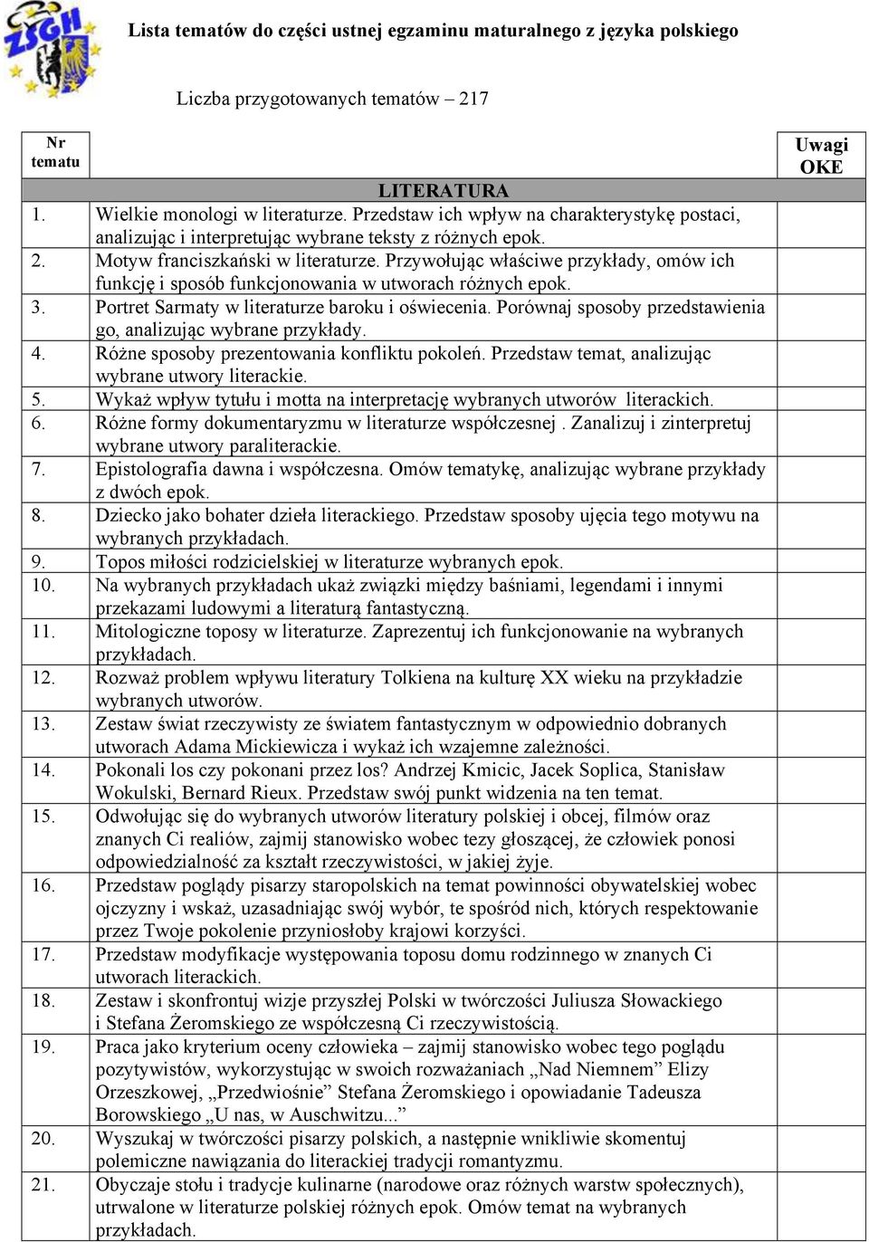 Przywołując właściwe przykłady, omów ich funkcję i sposób funkcjonowania w utworach różnych epok. 3. Portret Sarmaty w literaturze baroku i oświecenia.