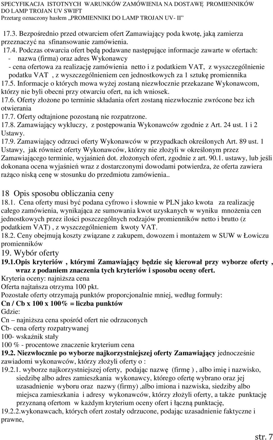 wyszczególnienie podatku VAT, z wyszczególnieniem cen jednostkowych za 1 sztukę promiennika 17.5.