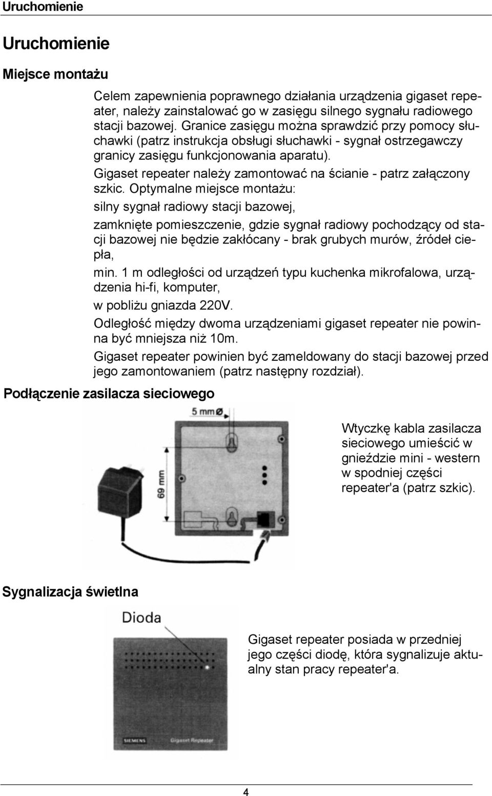 Gigaset repeater naley zamontowa na /cianie - patrz za'czony szkic.