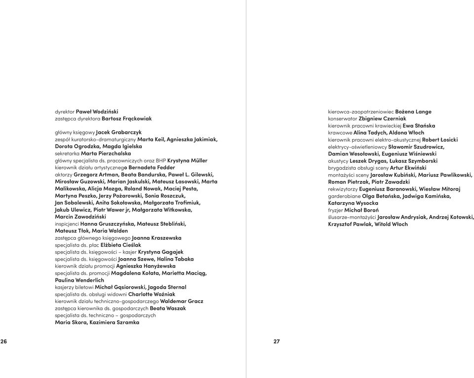 Gilewski, Mirosław Guzowski, Marian Jaskulski, Mateusz Łasowski, Marta Malikowska, Alicja Mozga, Roland Nowak, Maciej Pesta, Martyna Peszko, Jerzy Pożarowski, Sonia Roszczuk, Jan Sobolewski, Anita