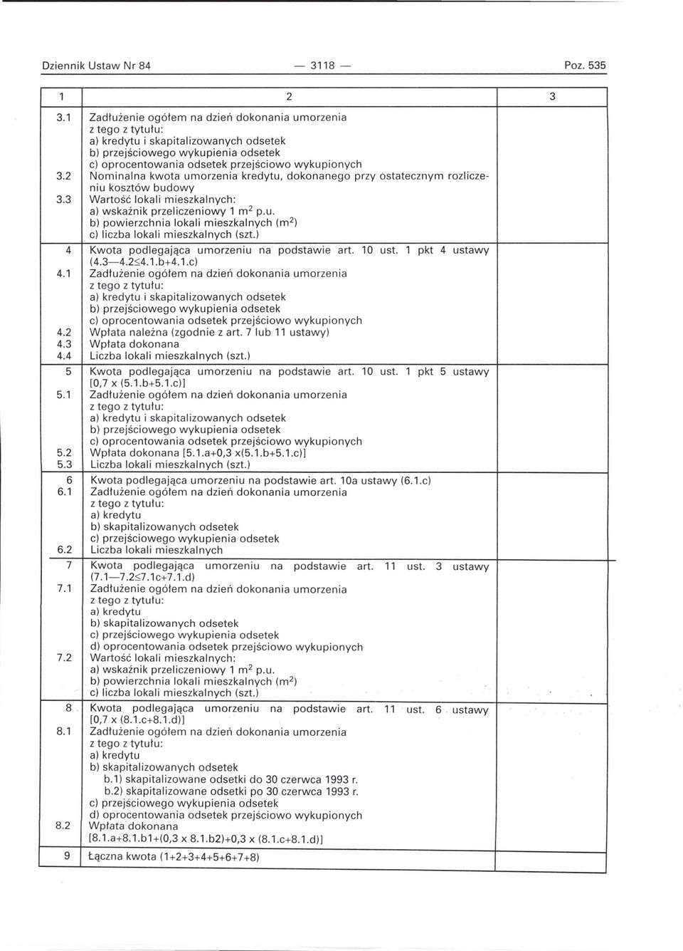 10 ust. 1 pkt 4 ustawy (4.3-4.2 -S:4.1.b+4.1.c) 4.1 Zadłużenie ogółem na dzień dokonania umorzenia 4.2 Wpłata należna (zgodnie z art. 7 lub 11 ustawy) 4.3 Wpłata dokonana 4.