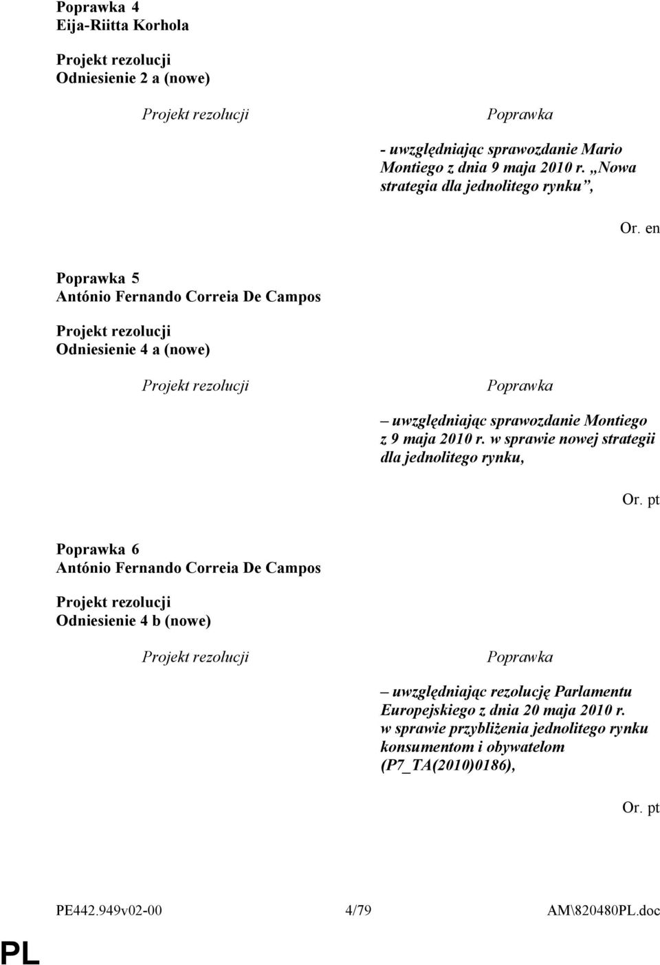 2010 r. w sprawie nowej strategii dla jednolitego rynku, Or.