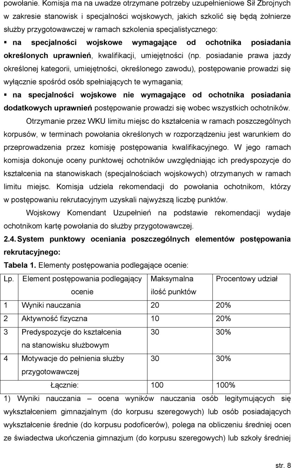 specjalistycznego: na specjalności wojskowe wymagające od ochotnika posiadania określonych uprawnień, kwalifikacji, umiejętności (np.