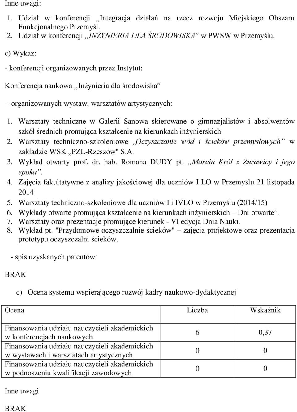 Warsztaty techniczne w Galerii Sanowa skierowane o gimnazjalistów i absolwentów szkół średnich promująca kształcenie na kierunkach inżynierskich. 2.