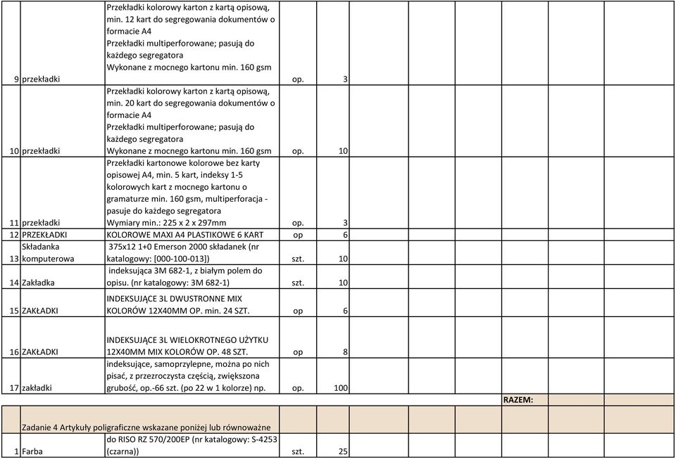 20 kart do segregowania dokumentów o formacie A4 Przekładki multiperforowane; pasują do każdego segregatora Wykonane z mocnego kartonu min. 160 gsm op.