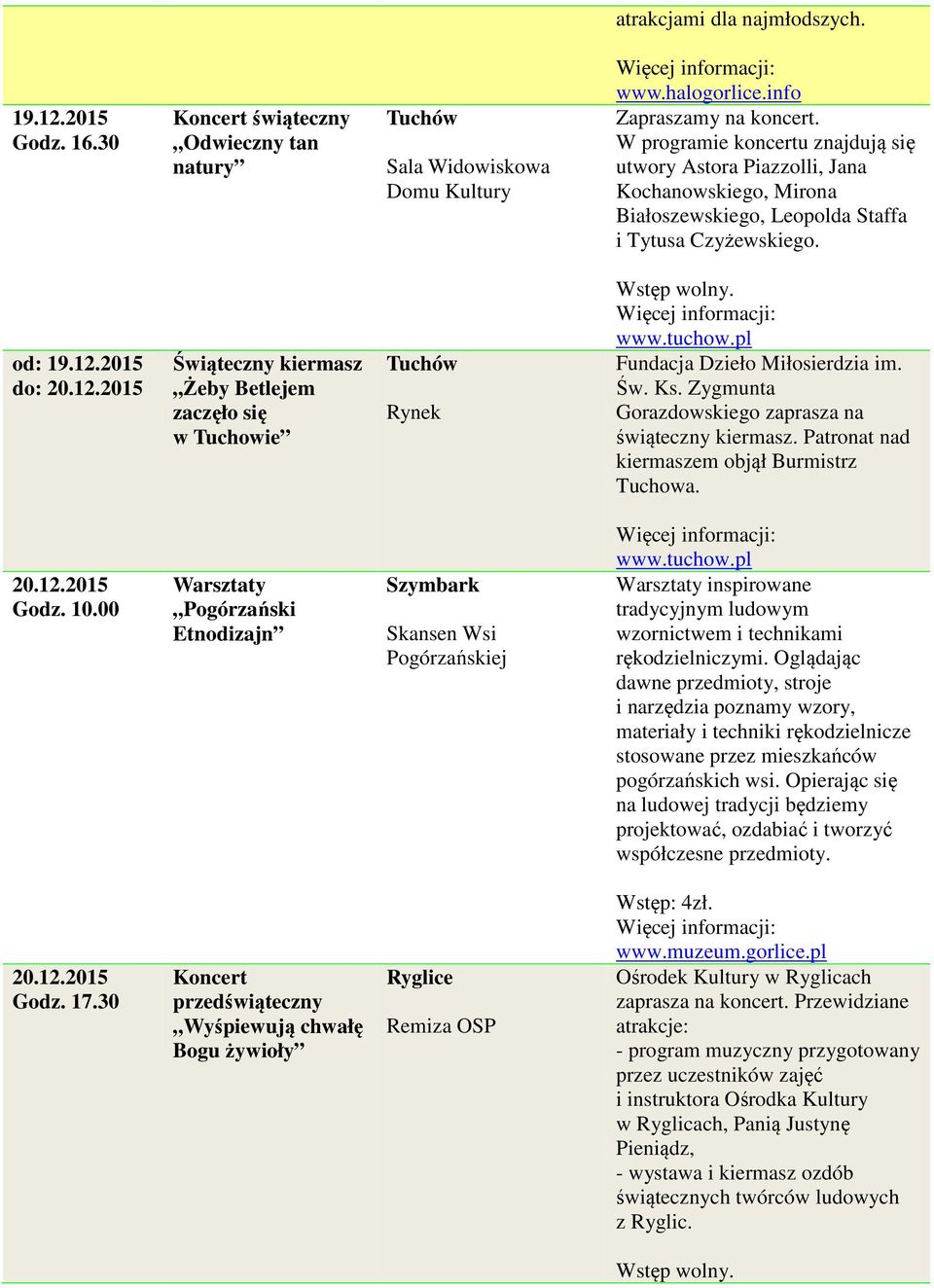 2015 do: 20.12.2015 Świąteczny kiermasz Żeby Betlejem zaczęło się w Tuchowie Tuchów Rynek www.tuchow.pl Fundacja Dzieło Miłosierdzia im. Św. Ks.