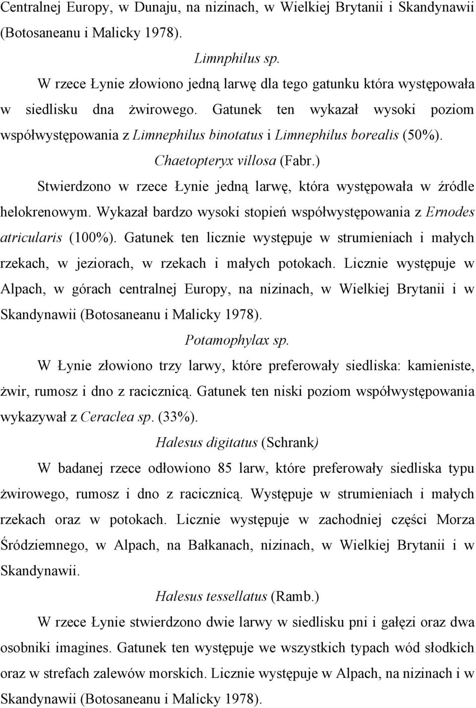 Gatunek ten wykazał wysoki poziom współwystępowania z Limnephilus binotatus i Limnephilus borealis (50%). Chaetopteryx villosa (Fabr.