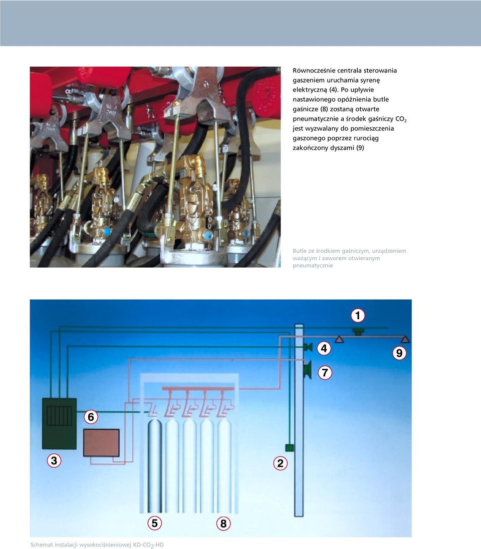 gaêniczy CO 2 jest wyzwalany do pomieszczenia gaszonego poprzez rurociàg zakoƒczony dyszami (9)