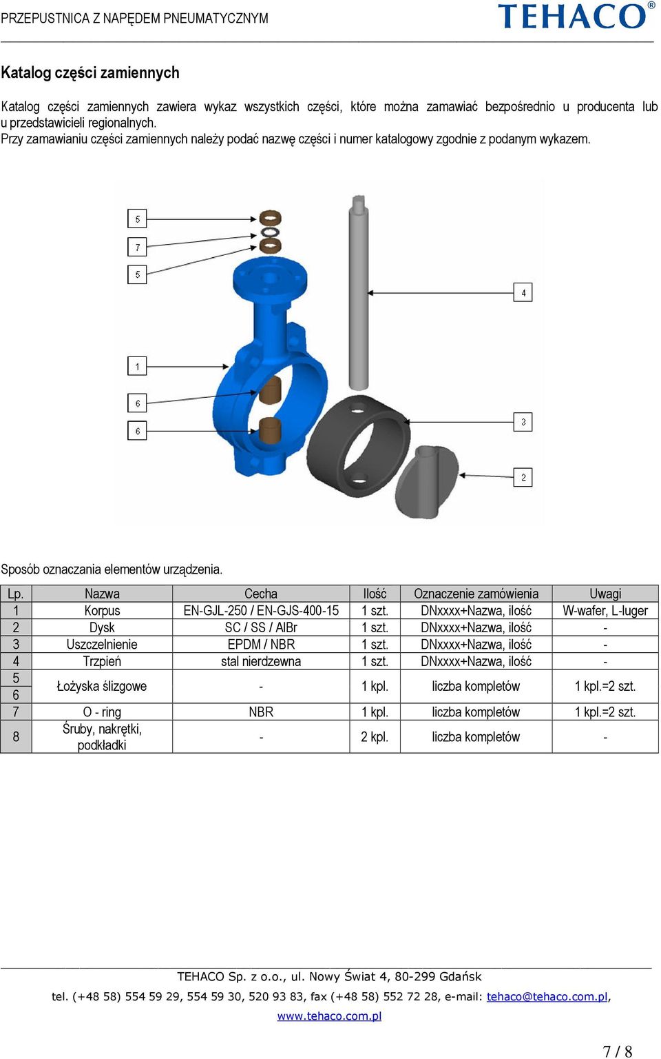 Nazwa Cecha Ilość Oznaczenie zamówienia Uwagi 1 Korpus EN-GJL-250 / EN-GJS-400-15 1 szt. DNxxxx+Nazwa, ilość W-wafer, L-luger 2 Dysk SC / SS / AlBr 1 szt.