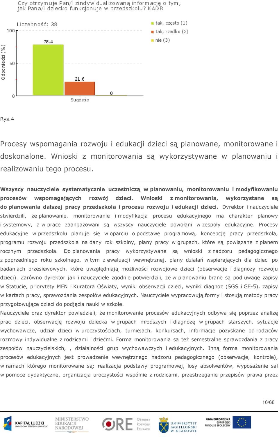 Wnioski z monitorowania, wykorzystane są do planowania dalszej pracy przedszkola i procesu rozwoju i edukacji dzieci.