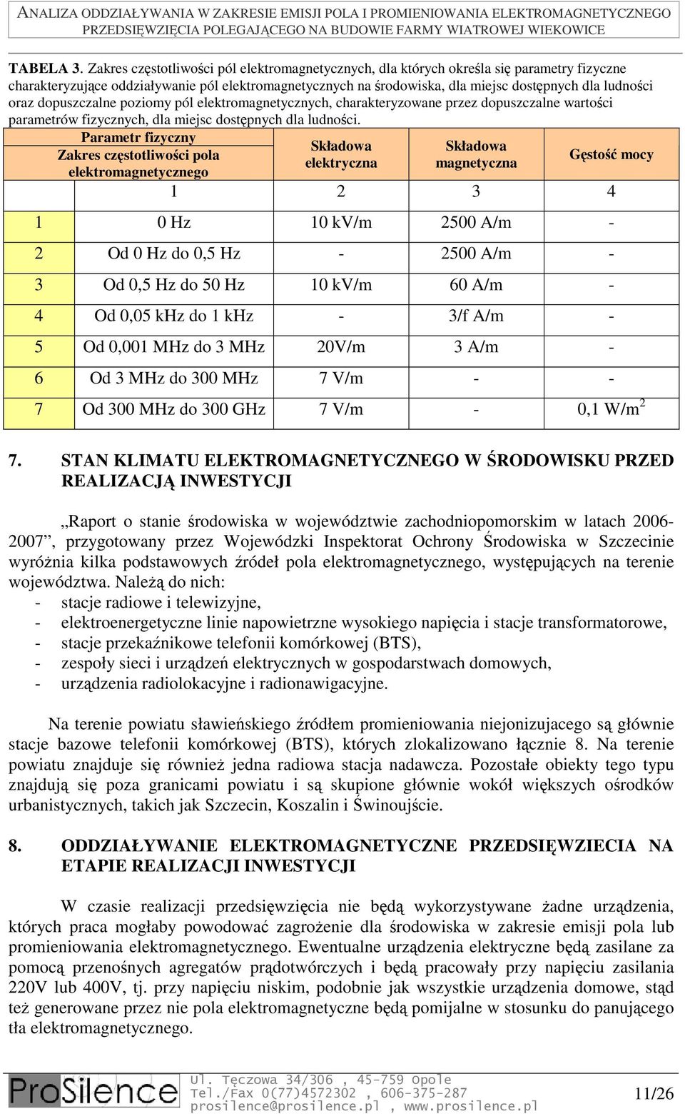 oraz dopuszczalne poziomy pól elektromagnetycznych, charakteryzowane przez dopuszczalne wartości parametrów fizycznych, dla miejsc dostępnych dla ludności.