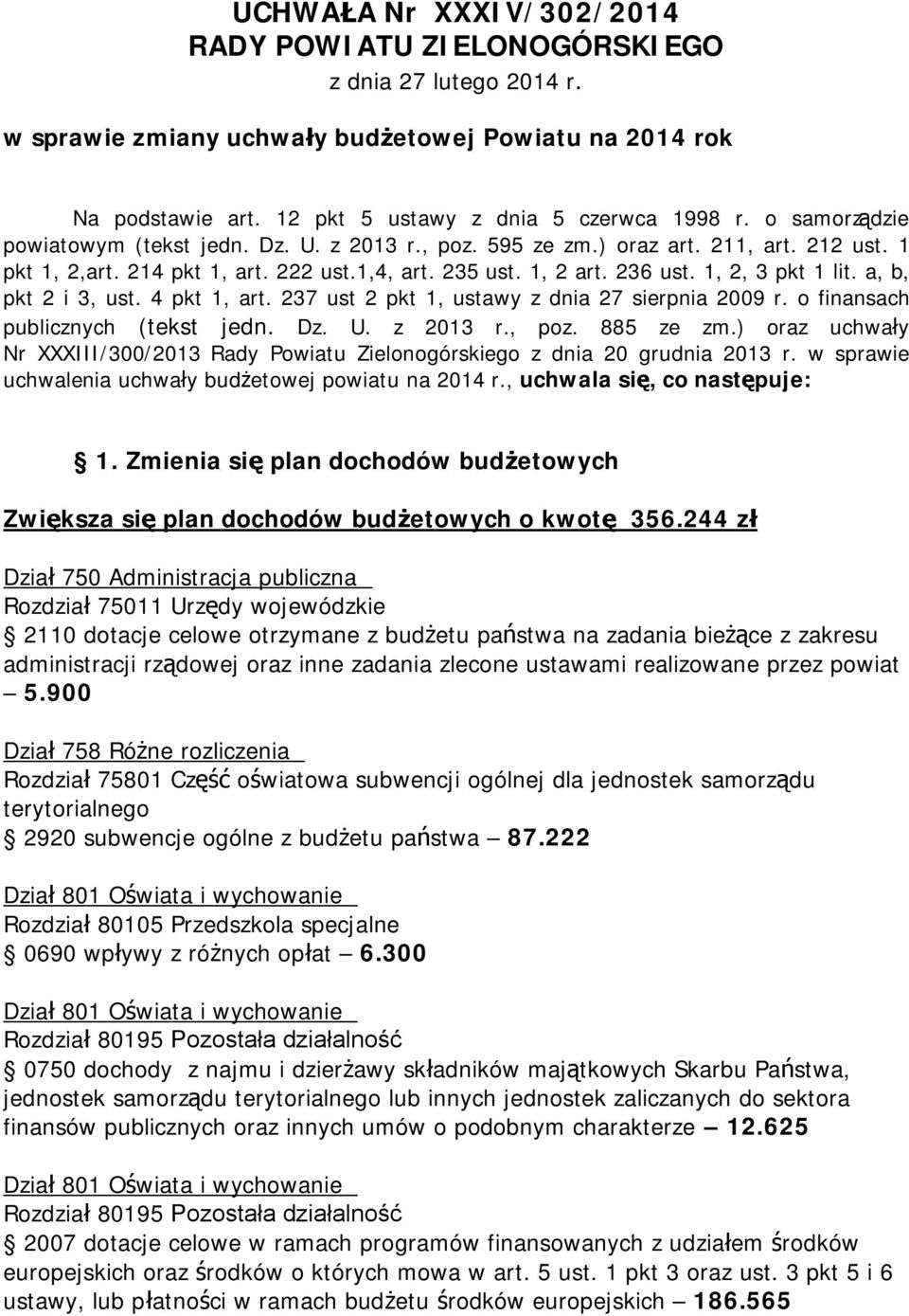 a, b, pkt 2 i 3, ust. 4 pkt 1, art. 237 ust 2 pkt 1, ustawy z dnia 27 sierpnia 2009 r. o finansach publicznych (tekst jedn. Dz. U. z 2013 r., poz. 885 ze zm.