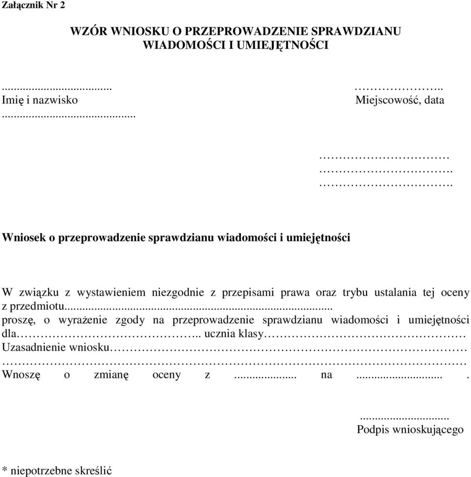 oraz trybu ustalania tej oceny z przedmiotu.