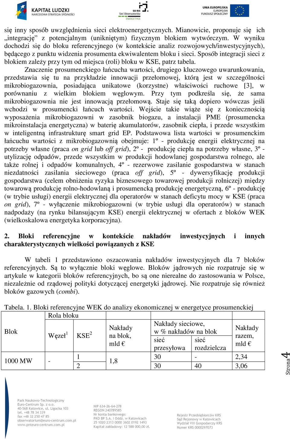 Sposób integracji sieci z blokiem zależy przy tym od miejsca (roli) bloku w KSE, patrz tabela.
