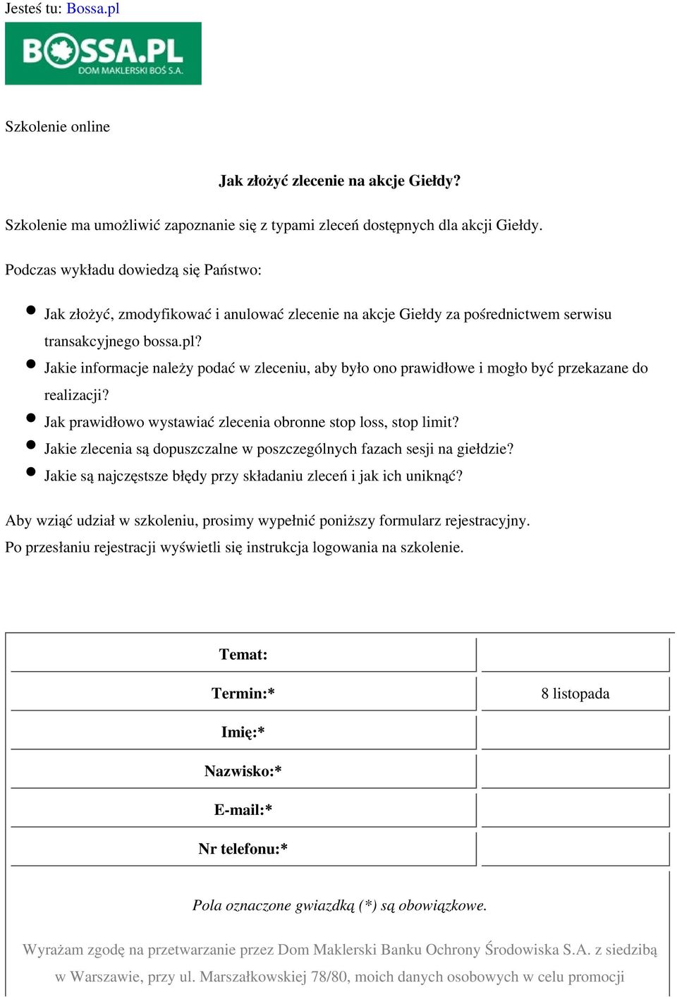 Jakie informacje należy podać w zleceniu, aby było ono prawidłowe i mogło być przekazane do realizacji?