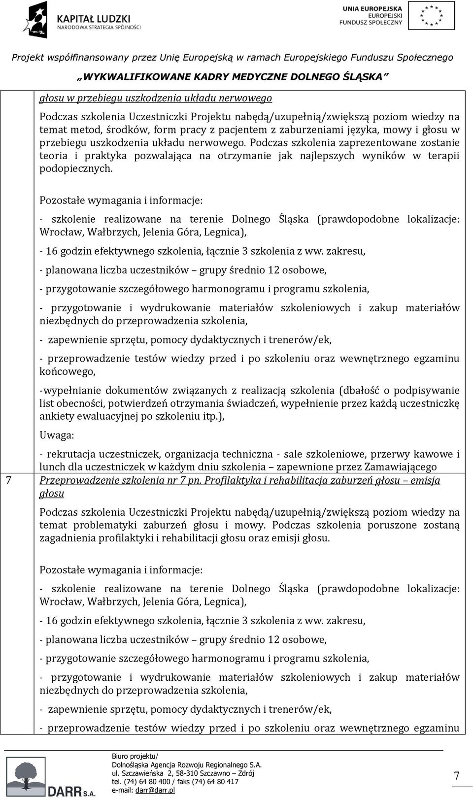 Pozostałe wymagania i informacje: - szkolenie realizowane na terenie Dolnego Śląska (prawdopodobne lokalizacje: Wrocław, Wałbrzych, Jelenia Góra, Legnica), - 16 godzin efektywnego szkolenia, łącznie