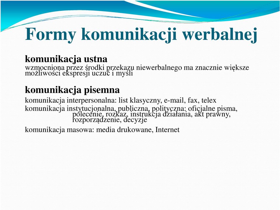 klasyczny, e-mail, fax, telex komunikacja instytucjonalna, publiczna, polityczna: oficjalne pisma,