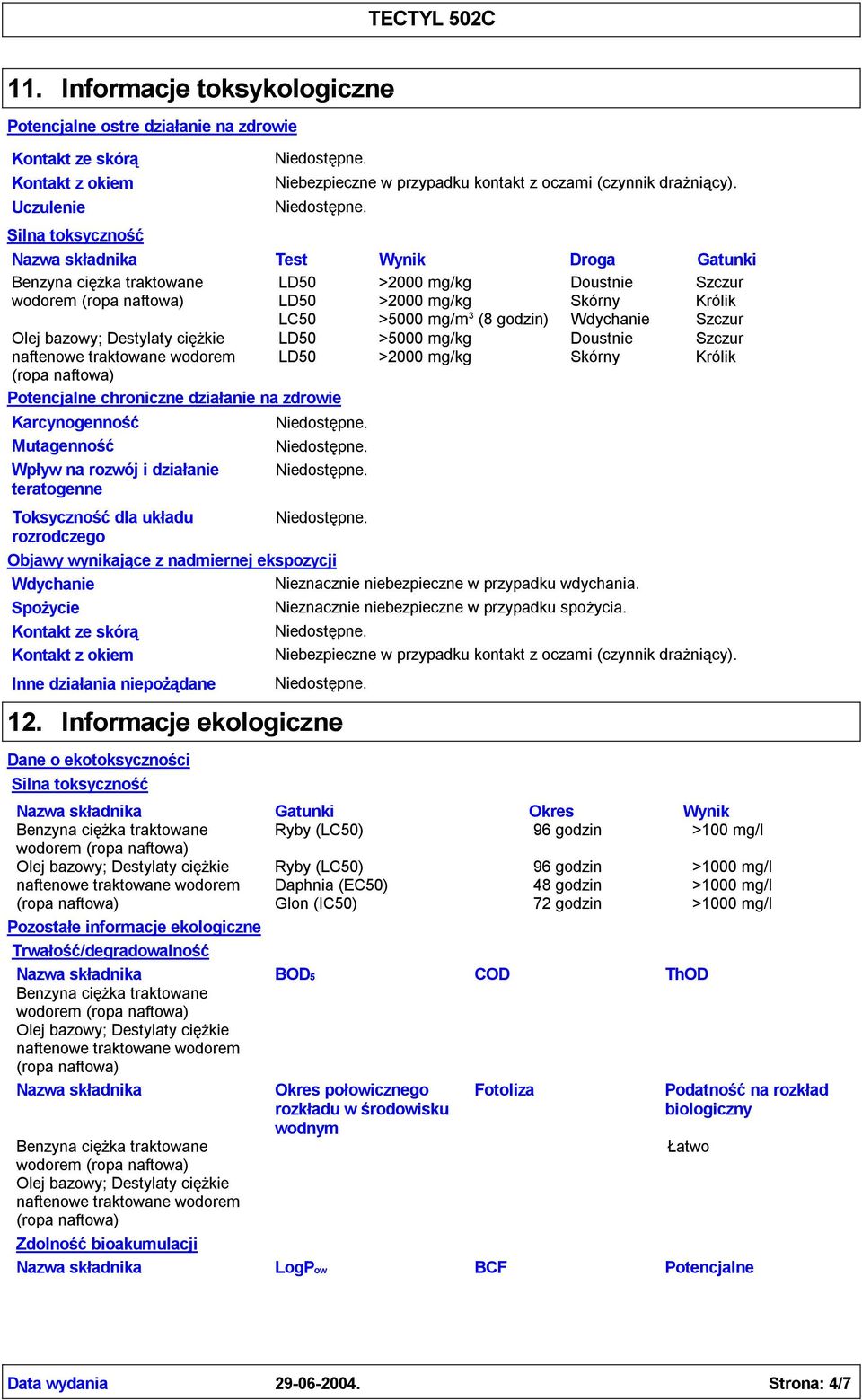 Gatunki Szczur Królik Szczur Szczur Królik Toksycznośćdla układu rozrodczego Objawy wynikające z nadmiernej ekspozycji Wdychanie Nieznacznie niebezpieczne w przypadku wdychania.