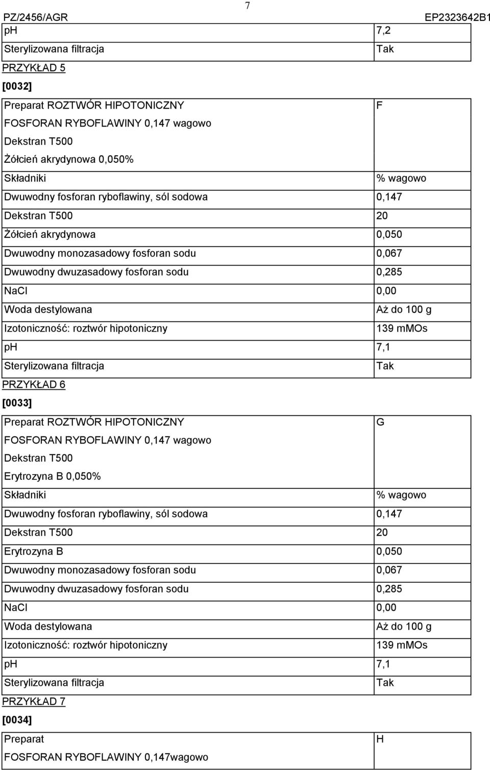 [0033] Preparat ROZTWÓR HIPOTONICZNY G FOSFORAN RYBOFLAWINY 0,147 wagowo Erytrozyna B 0,050% Dwuwodny fosforan