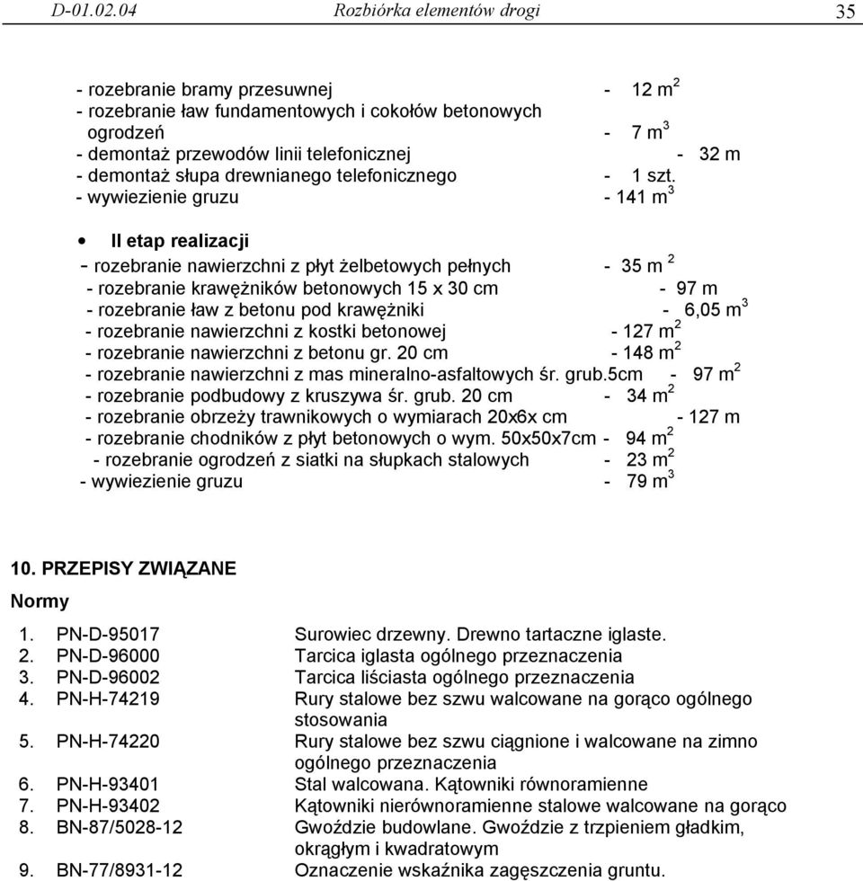 - wywiezienie gruzu - 141 m 3 etap realizaᆇ叧ji - rozebranie nawierzchni z płyt żelbetowych pełnych - 35 m 2 - rozebranie krawężników betonowych 15 x 30 cm - 97 m - rozebranie ław z betonu pod