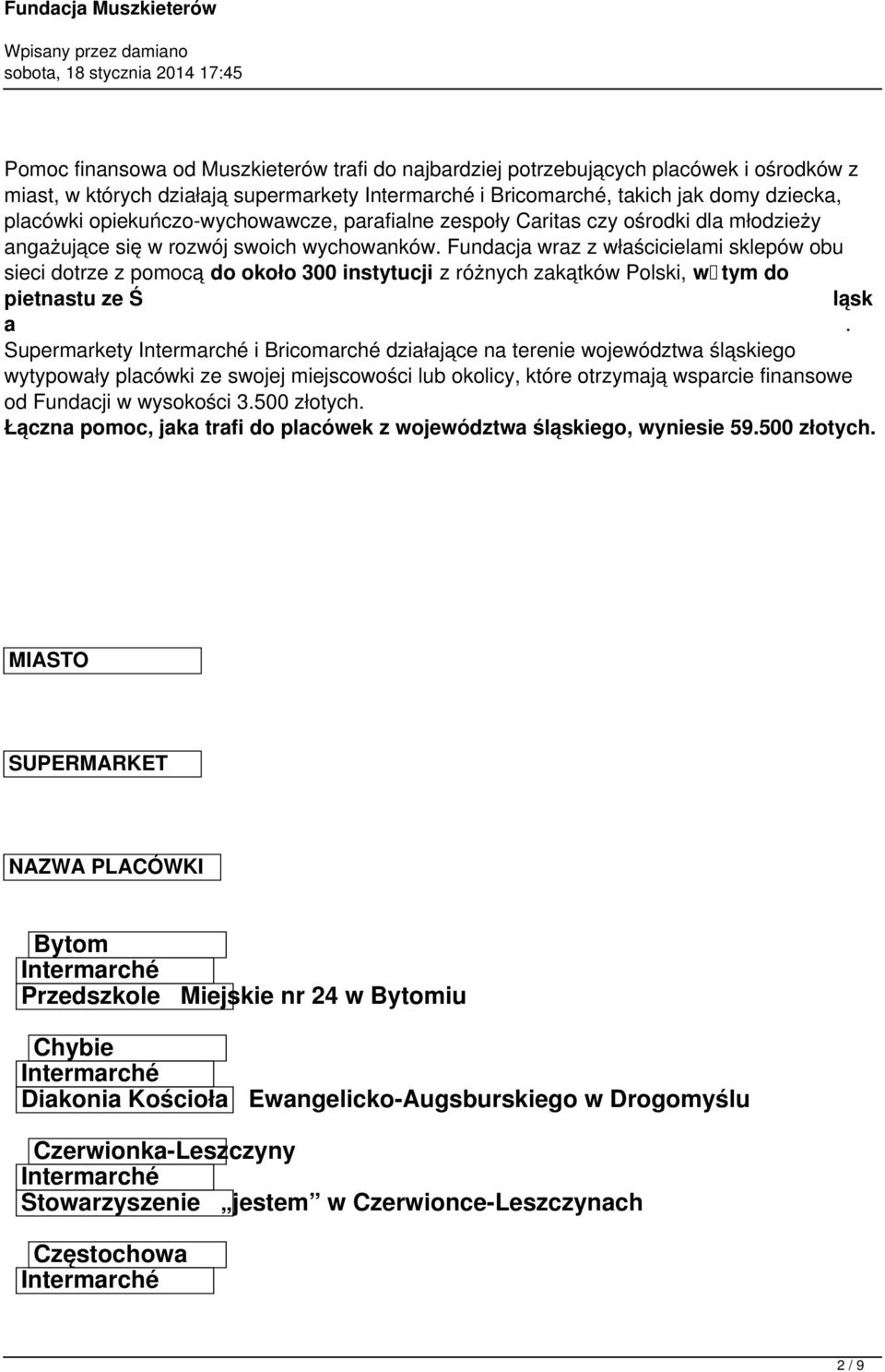 Fundacja wraz z właścicielami sklepów obu sieci dotrze z pomocą do około 300 instytucji z różnych zakątków Polski, w tym do pietnastu ze Ś ląsk a.