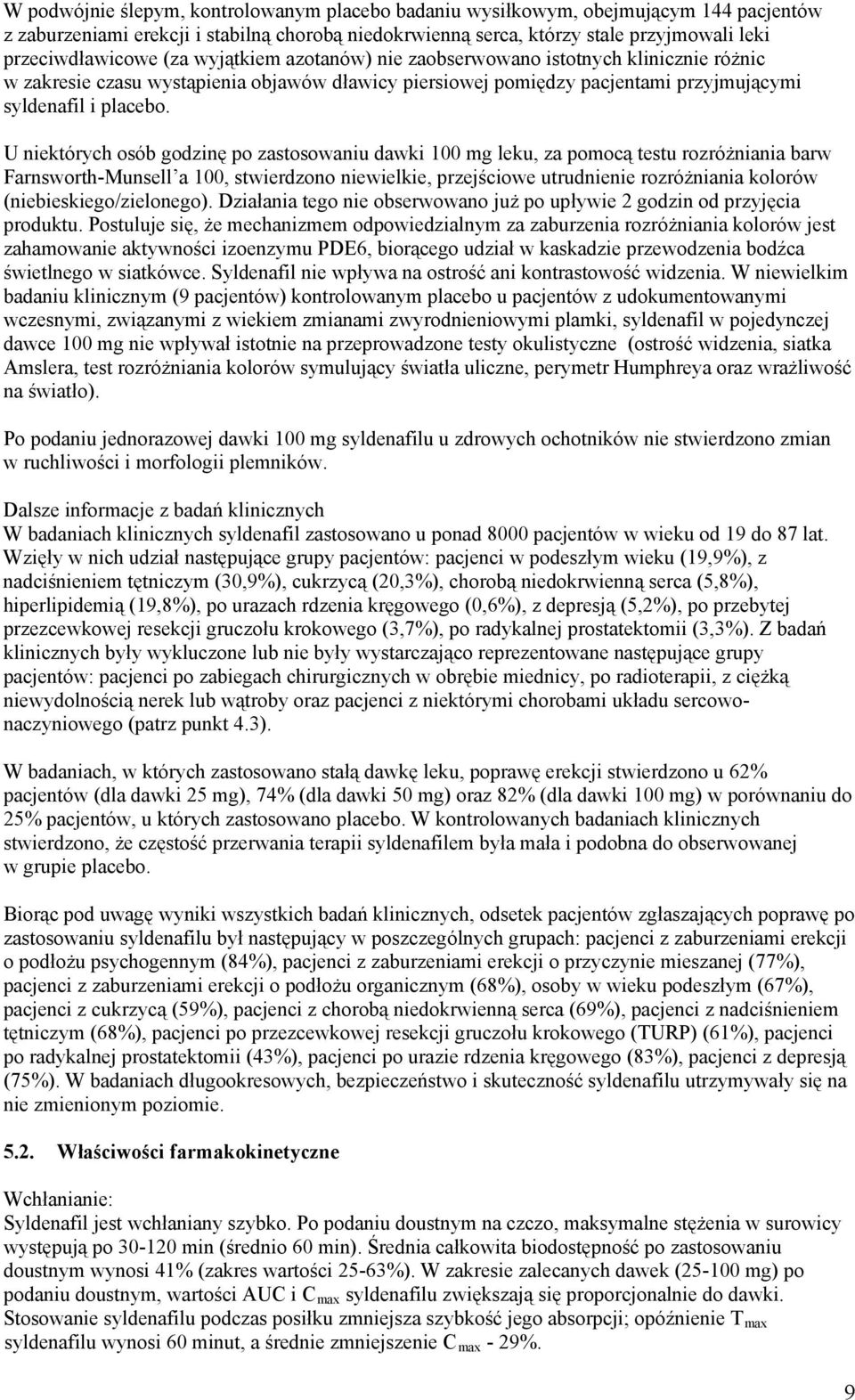 U niektórych osób godzinę po zastosowaniu dawki 100 mg leku, za pomocą testu rozróżniania barw Farnsworth-Munsell a 100, stwierdzono niewielkie, przejściowe utrudnienie rozróżniania kolorów