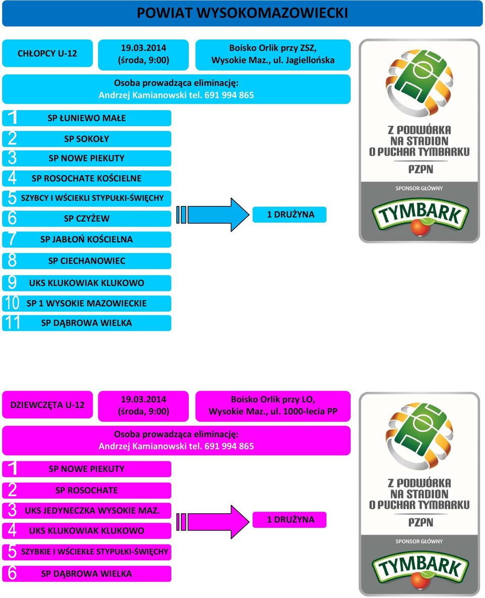 691 994 865 SZYBCY I WŚCIEKLI STYPUŁKI-ŚWIĘCHY SP CZYŻEW SP JABŁOŃ KOŚCIELNA SP CIECHANOWIEC UKS KLUKOWIAK KLUKOWO SP 1 WYSOKIE MAZOWIECKIE