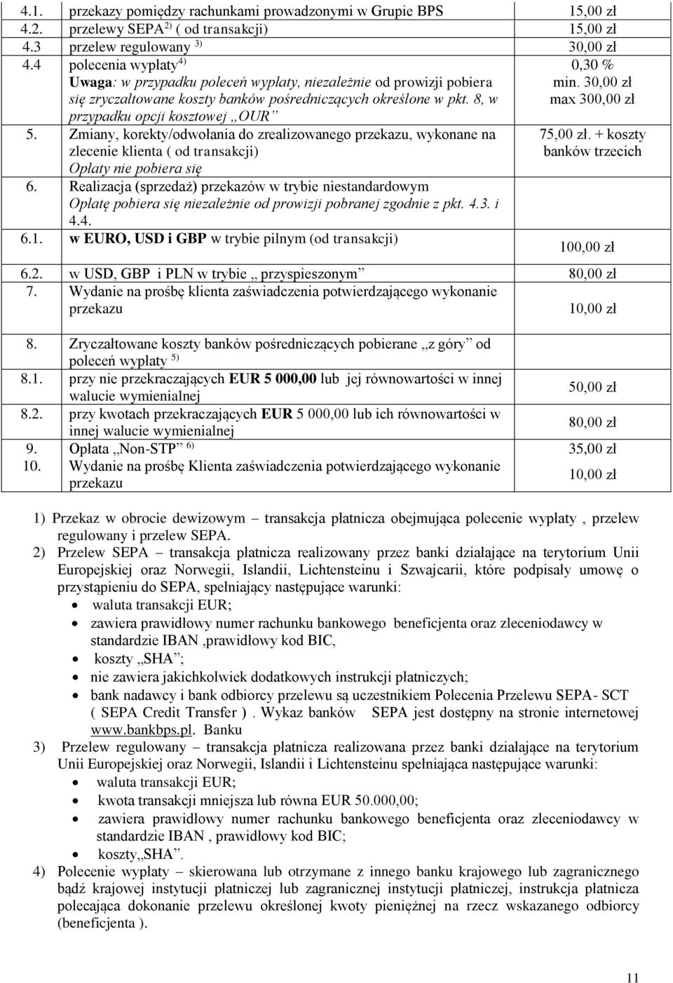 Zmiany, korekty/odwołania do zrealizowanego przekazu, wykonane na zlecenie klienta ( od transakcji) Opłaty nie pobiera się 6.