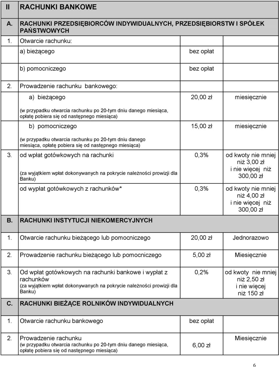 miesięcznie (w przypadku otwarcia rachunku po 20-tym dniu danego miesiąca, opłatę pobiera się od następnego miesiąca) 3.