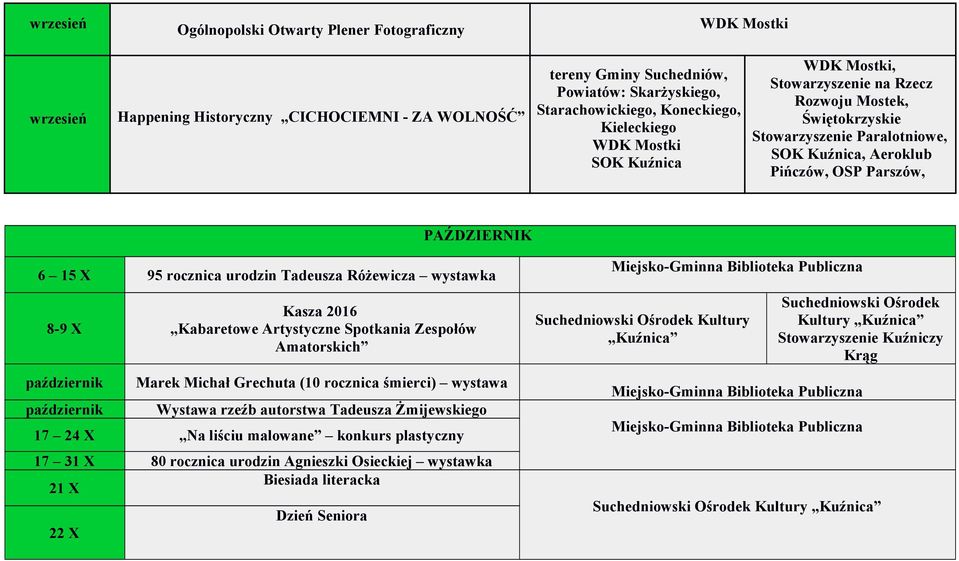 Różewicza wystawka 8-9 X październik październik Kasza 2016 Kabaretowe Artystyczne Spotkania Zespołów Amatorskich Marek Michał Grechuta (10 rocznica śmierci) wystawa Wystawa rzeźb autorstwa