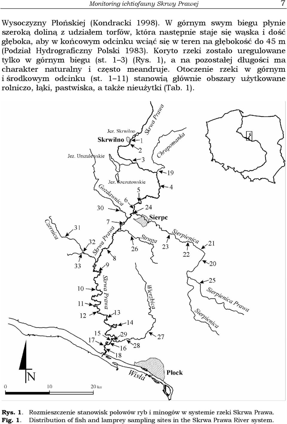 Hydrograficzny Polski 1983). Koryto rzeki zostało uregulowane tylko w górnym biegu (st. 1 3) (Rys. 1), a na pozostałej długości ma charakter naturalny i często meandruje.