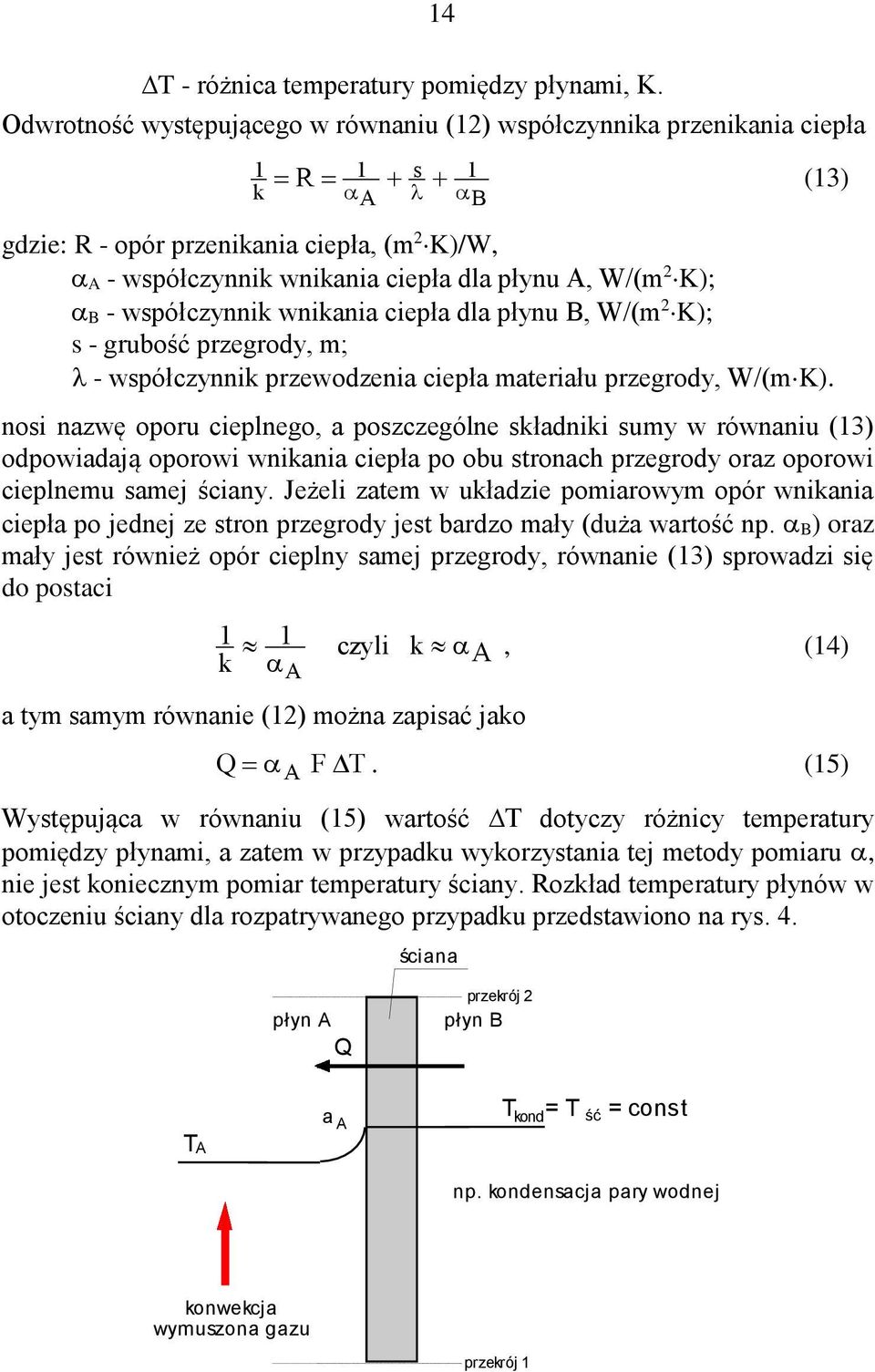 współczynnik wnikania ciepła dla płynu B, W/(m 2 K); s - grubość przegrody, m; - współczynnik przewodzenia ciepła materiału przegrody, W/(mK).