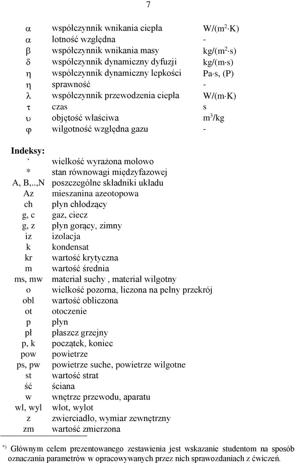 .,N poszczególne składniki układu Az mieszanina azeotopowa ch płyn chłodzący g, c gaz, ciecz g, z płyn gorący, zimny iz izolacja k kondensat kr wartość krytyczna m wartość średnia ms, mw materiał