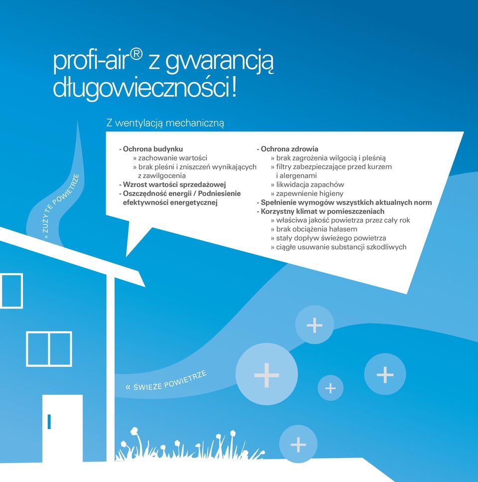 - Oszczędność energii / Podniesienie efektywności energetycznej - Ochrona zdrowia» brak zagrożenia wilgocią i pleśnią» filtry zabezpieczające przed kurzem i