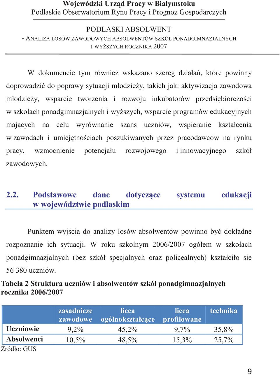 kształcenia w zawodach i umiejtnociach poszukiwanych przez pracodawców na rynku pracy, wzmocnienie potencjału rozwojowego i innowacyjnego szkół zawodowych. 2.