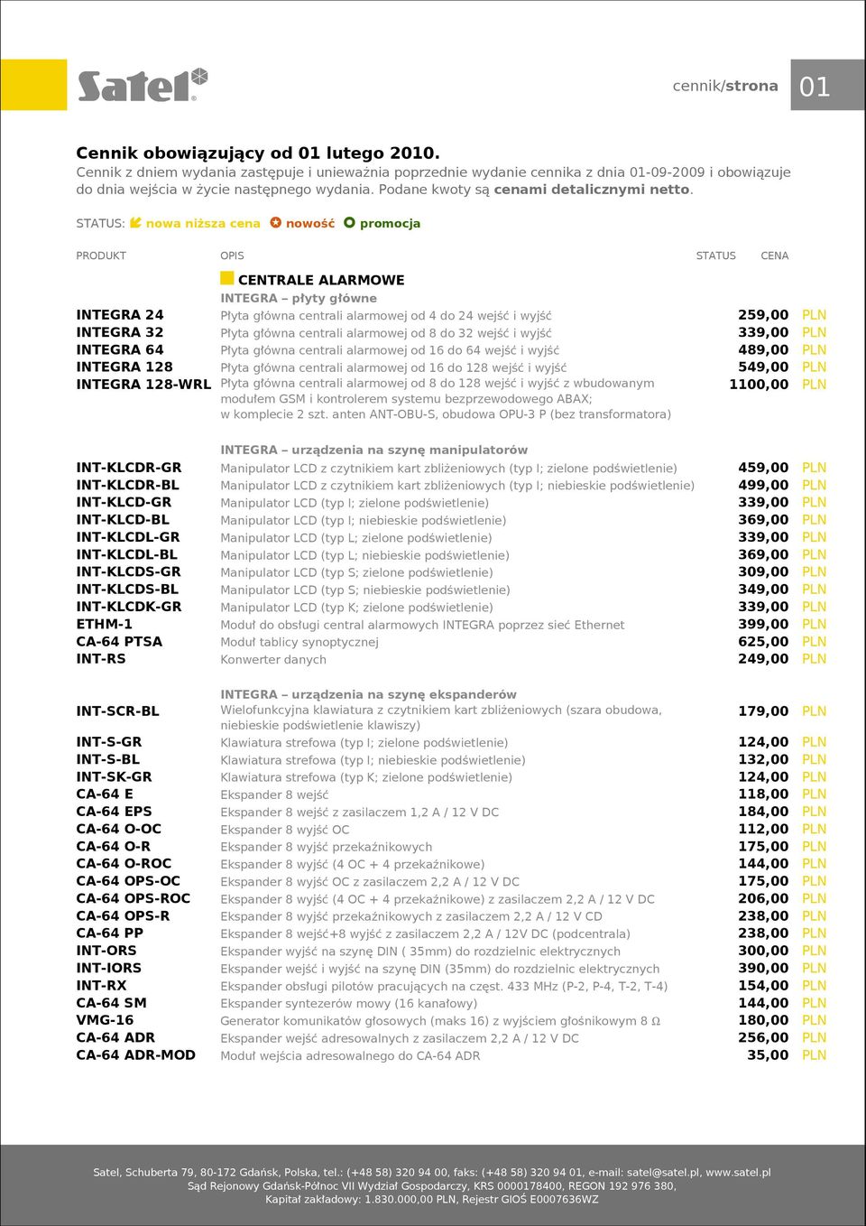 STATUS: nowa niższa cena nowość promocja CENTRALE ALARMOWE INTEGRA płyty główne INTEGRA 24 Płyta główna centrali alarmowej od 4 do 24 wejść i wyjść 259,00 PLN INTEGRA 32 Płyta główna centrali