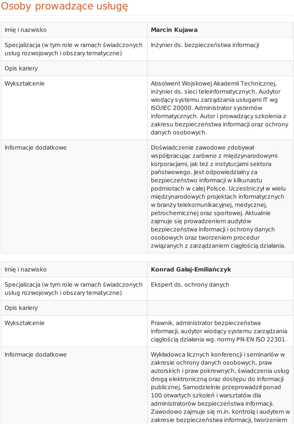 Audytor wiodący systemu zarządzania usługami IT wg ISO/IEC 20000. Administrator systemów informatycznych.