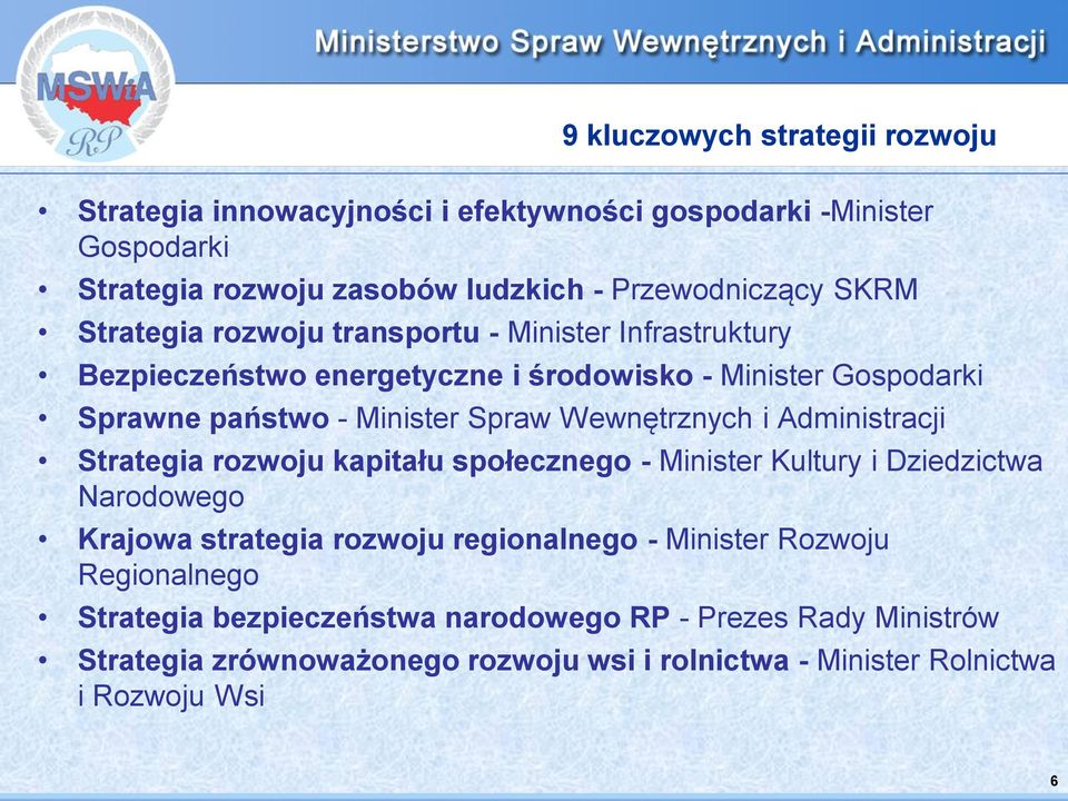 Wewnętrznych i Administracji Strategia rozwoju kapitału społecznego - Minister Kultury i Dziedzictwa Narodowego Krajowa strategia rozwoju regionalnego -