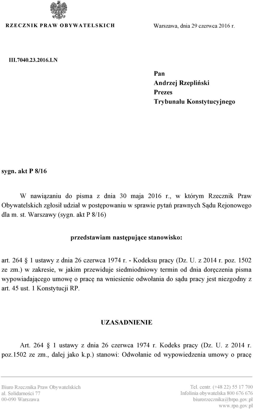 264 1 ustawy z dnia 26 czerwca 1974 r. - Kodeksu pracy (Dz. U. z 2014 r. poz. 1502 ze zm.