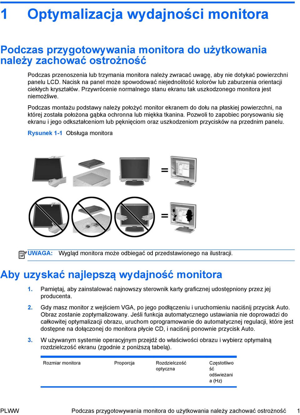 Przywrócenie normalnego stanu ekranu tak uszkodzonego monitora jest niemożliwe.