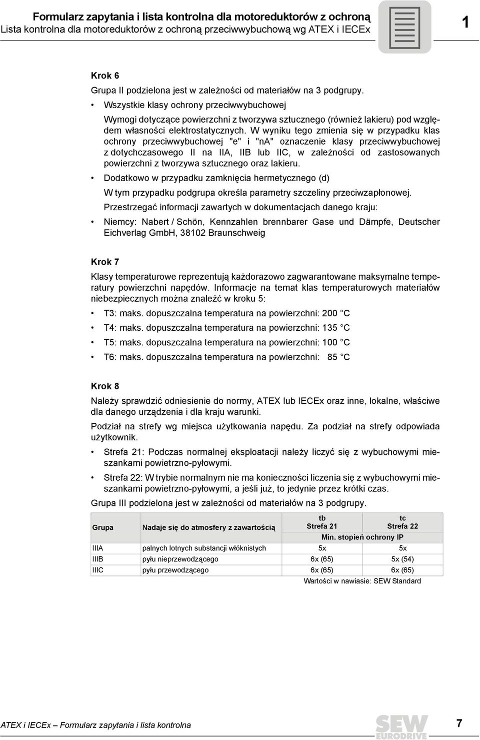 W wyniku tego zmienia się w przypadku klas ochrony przeciwwybuchowej "e" i "na" oznaczenie klasy przeciwwybuchowej z dotychczasowego II na IIA, IIB lub IIC, w zależności od zastosowanych powierzchni