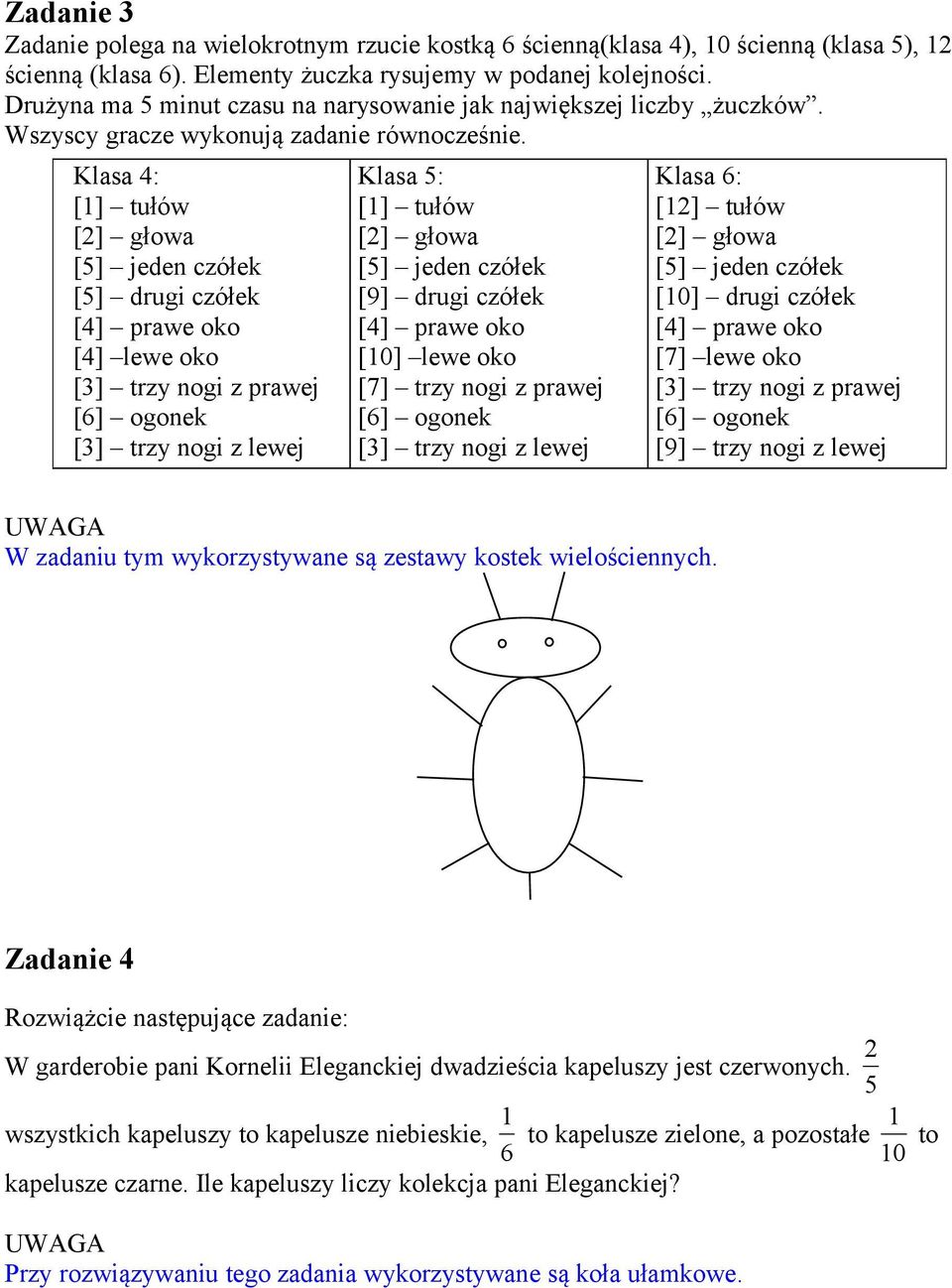 Klasa : [] tułów [] głowa [] jeden czółek [] drugi czółek [] prawe oko [] lewe oko [] trzy nogi z prawej [] ogonek [] trzy nogi z lewej Klasa : [] tułów [] głowa [] jeden czółek [] drugi czółek []