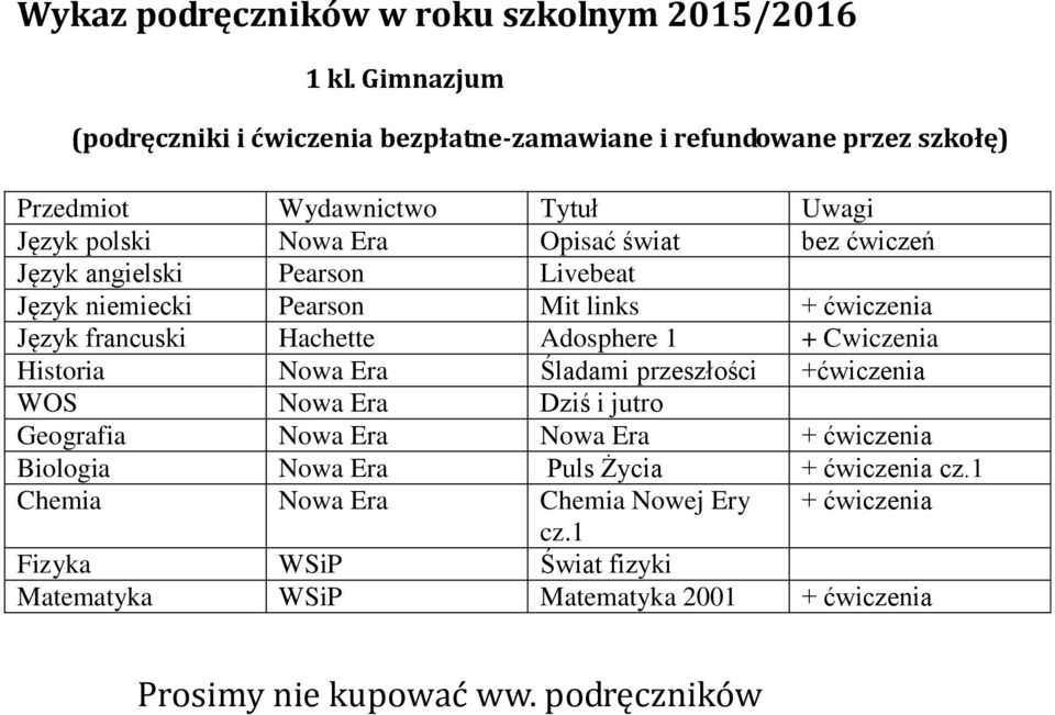 ćwiczeń angielski Pearson Livebeat niemiecki Pearson Mit links + ćwiczenia francuski Hachette Adosphere 1 + Cwiczenia Śladami przeszłości