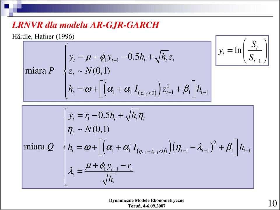 β h < y S = ln S miara y = r.