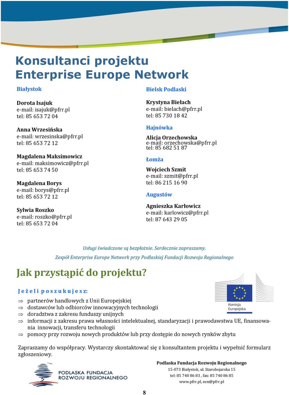 pl tel: 85 682 51 87 Magdalena Maksimowicz e-mail: maksimowicz@pfrr.pl tel: 85 653 74 50 Łomża Wojciech Szmit e-mail: szmit@pfrr.pl tel: 86 215 16 90 Magdalena Borys e-mail: borys@pfrr.