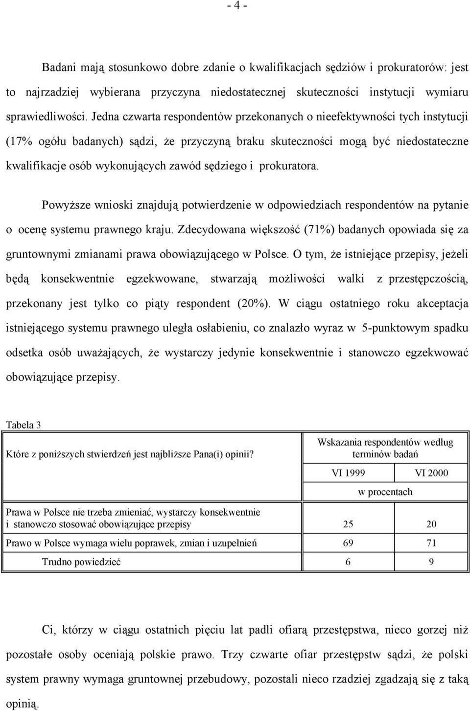 sędziego i prokuratora. Powyższe wnioski znajdują potwierdzenie w odpowiedziach respondentów na pytanie o ocenę systemu prawnego kraju.