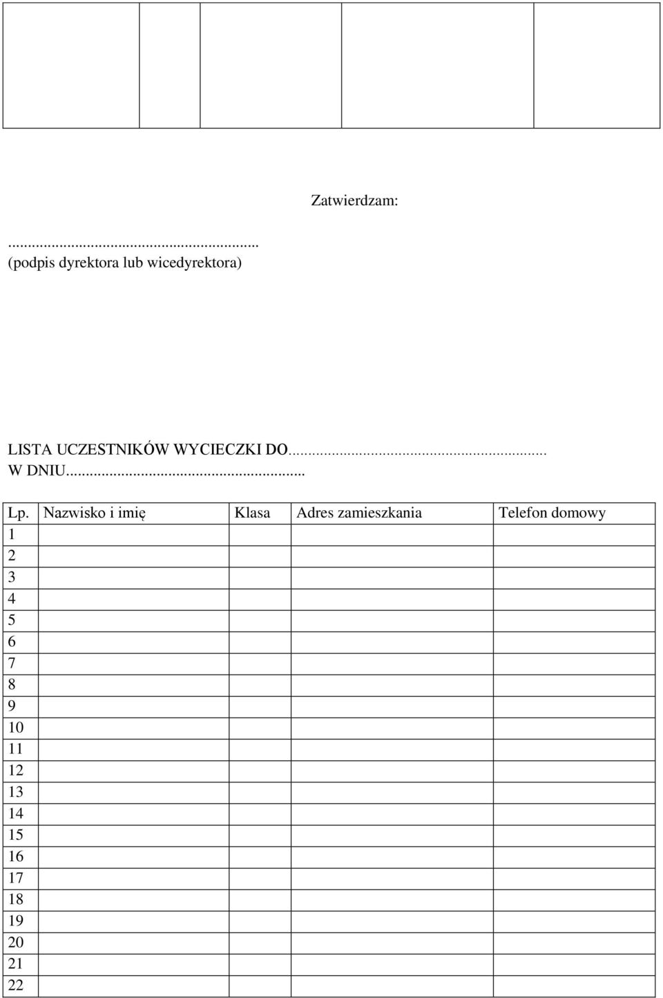 UCZESTNIKÓW WYCIECZKI DO... W DNIU... Lp.
