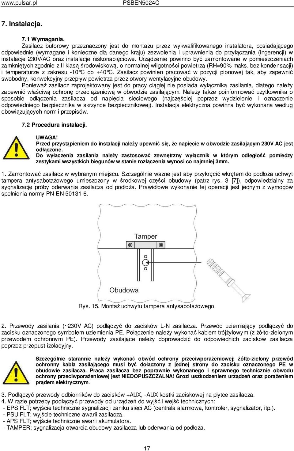 (ingerencji) w instalacje 230V/AC oraz instalacje niskonapięciowe.